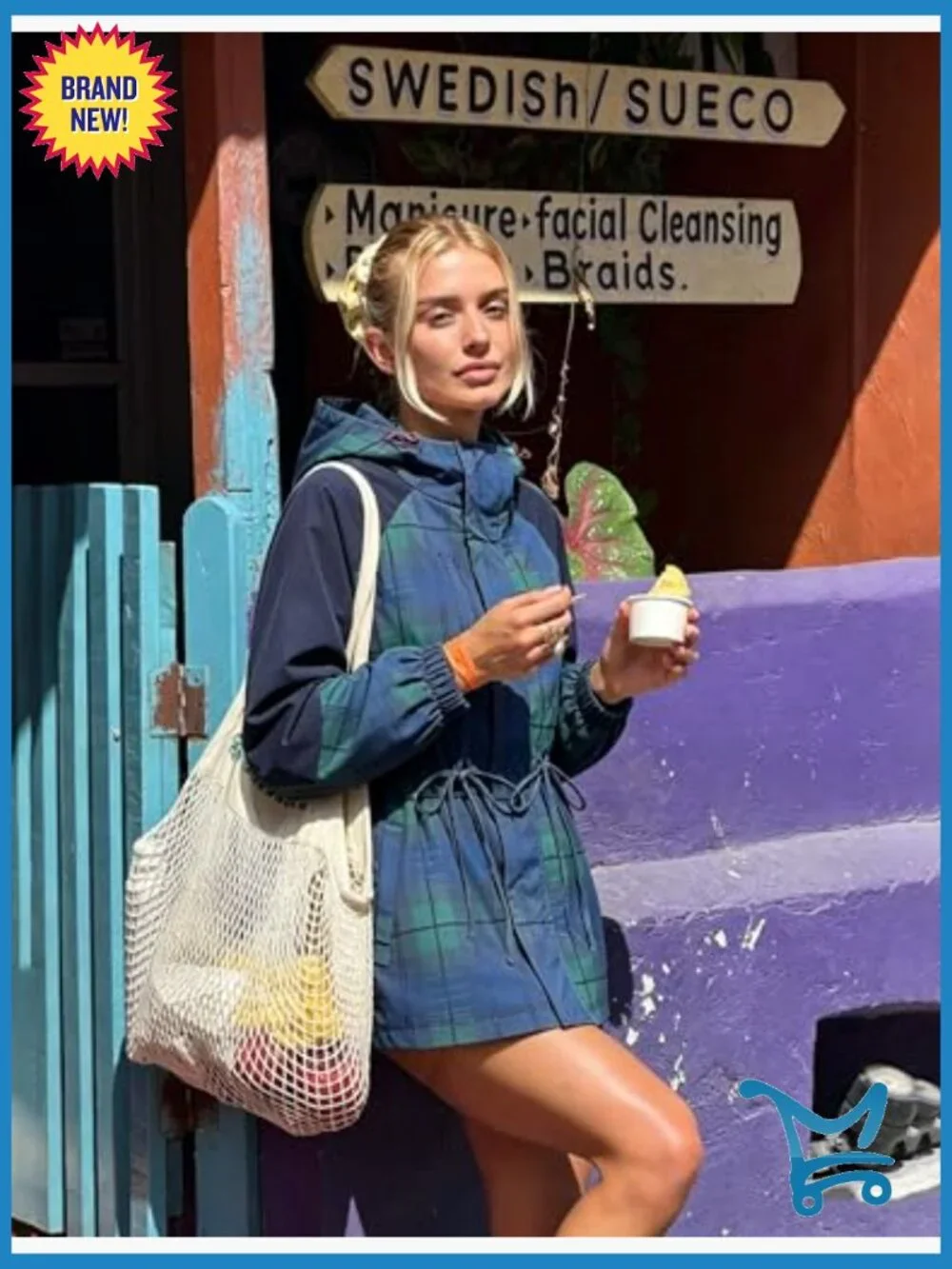 Women's Showerproof Rain Jacket with Hood Adjustable Waist Ties - Picture 5 of 7